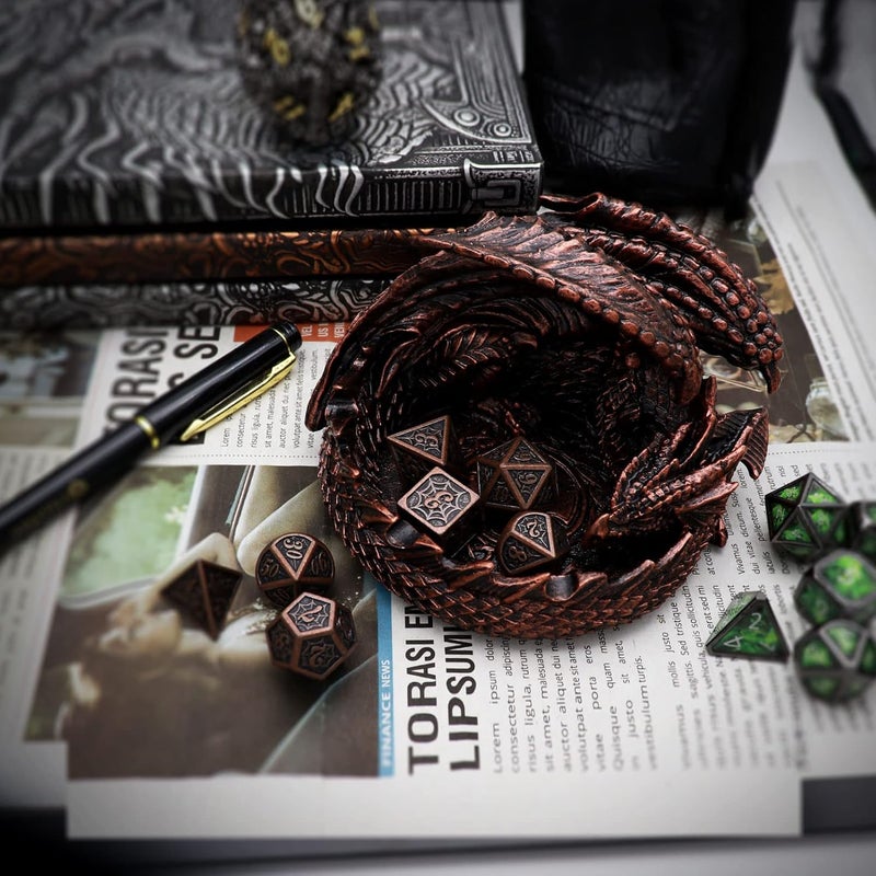 Haxtec Dragon Dice Jail Guardian DND Dice Tray Holder Compatible with Dungeons and Dragons Accessories Novelty DM RPG Gift Dragon Statue Decor(Antique Copper) - Image 2